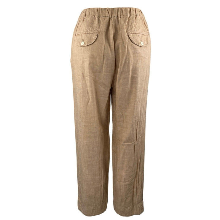 Free People Women's Tan Linen Elastic High Waist Crop Tapered Trousers Pants XS