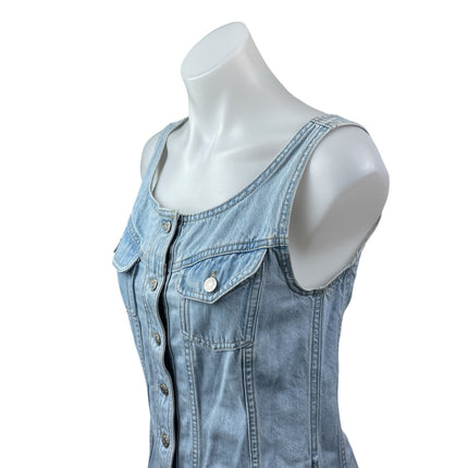 Madewell Women's Blue Seamed Sleeveless Button Down Mini A-Line Denim Dress Sz 4