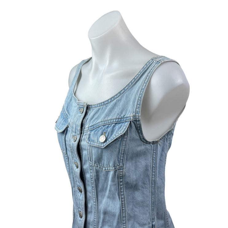 Madewell Women's Blue Seamed Sleeveless Button Down Mini A-Line Denim Dress Sz 4