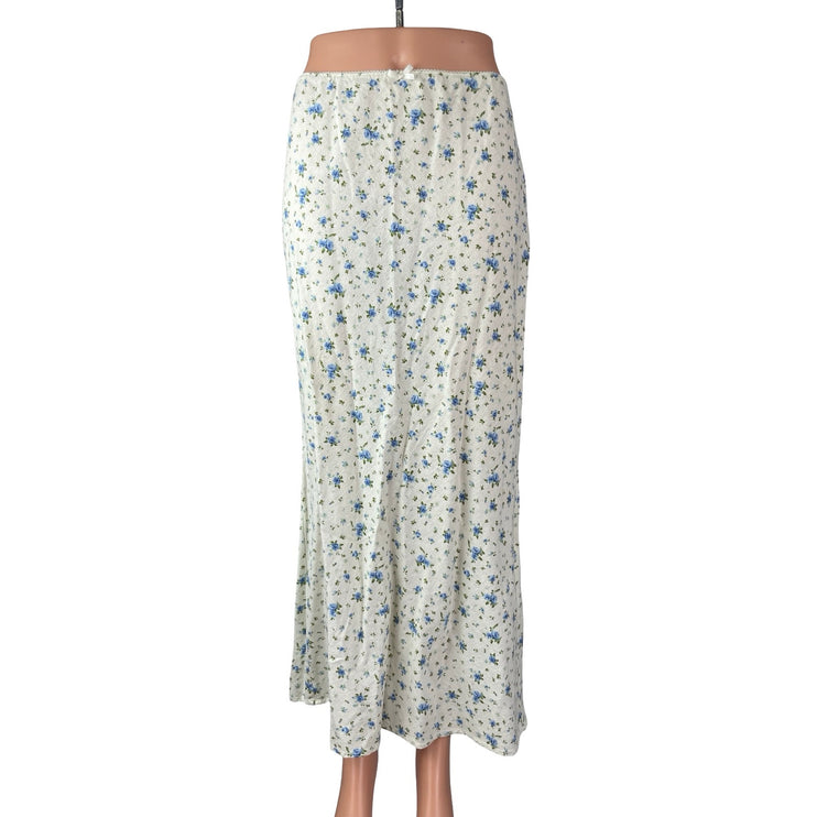 Wild Fable Women's Off White Linen Floral High Rise Maxi Straight A-Line Skirt S