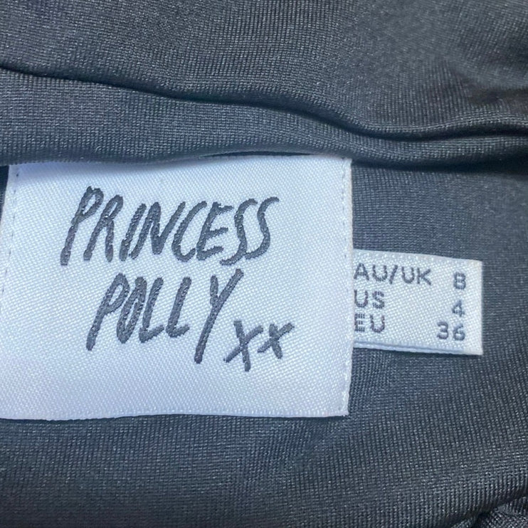 Princess Polly Black Sleeveless Halter Tie Ruched Cutout Mini Bodycon Dress Sz 4