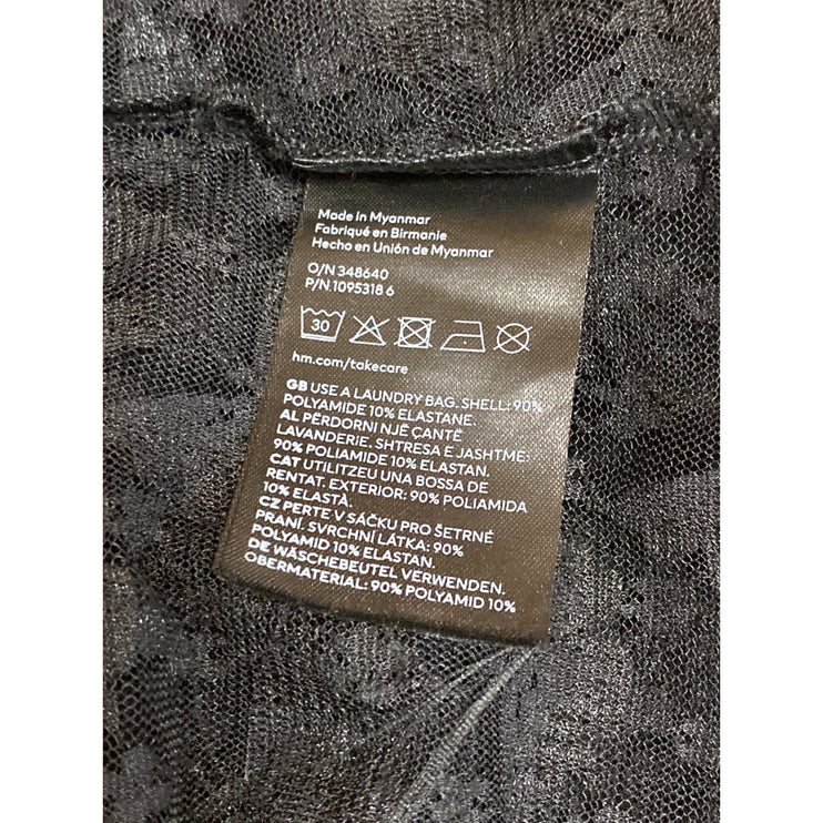 H&M Divided Women's Black Butterfy Lace V-neck Long Sleeve Sheer Crop Top Sz XL