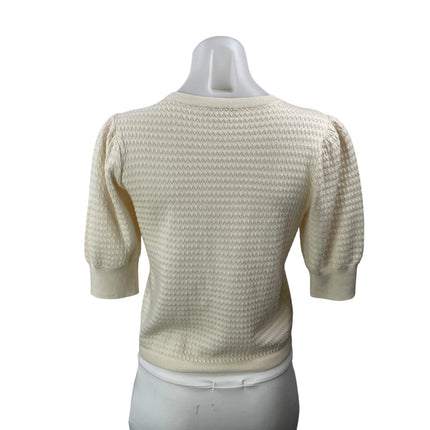 Madewell Womens Cream Short Puff Sleeve Crew Neck Stretch Knit Blouse Top Size S