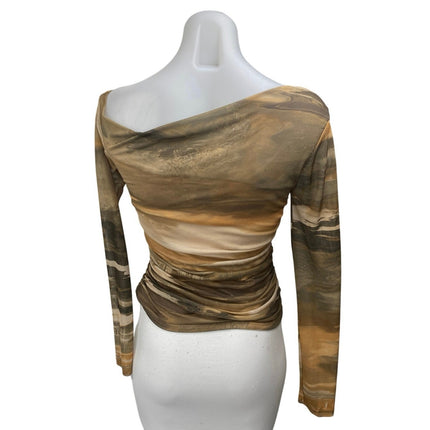 Windsor Multicolor Long Sleeve Boat Cowl Neck Pleated Drape Blouse Top Size M