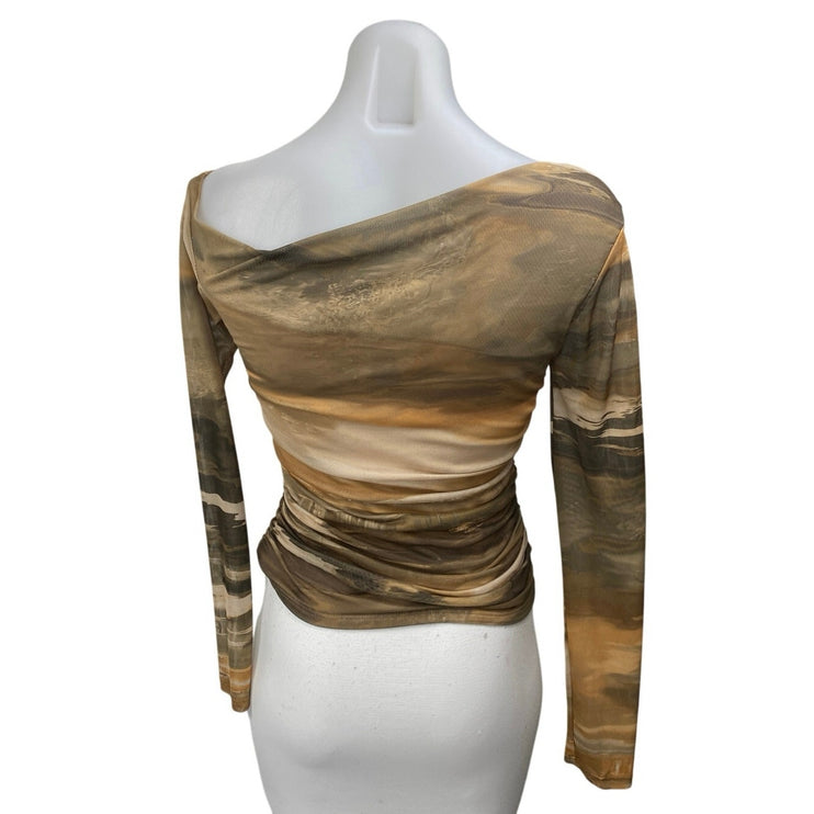 Windsor Multicolor Long Sleeve Boat Cowl Neck Pleated Drape Blouse Top Size M