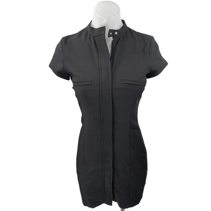 Zara Black Short Sleeve Tailored Mock Neck Zip Up Mini Bodycon Dress Size S