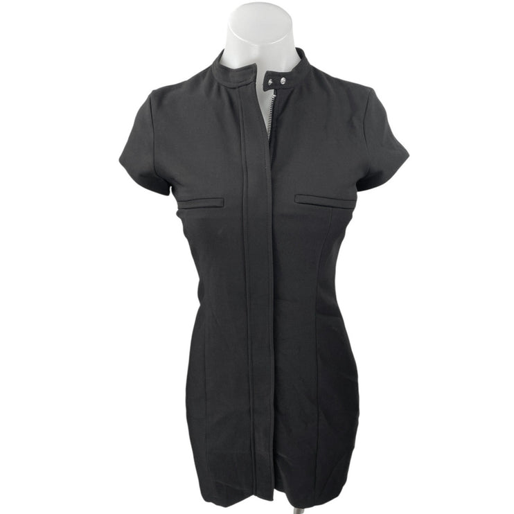 Zara Black Short Sleeve Tailored Mock Neck Zip Up Mini Bodycon Dress Size S
