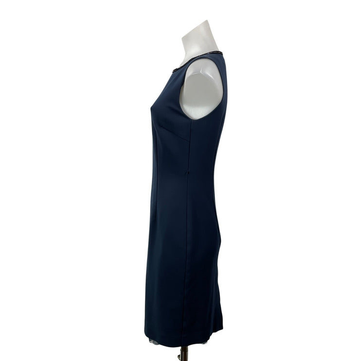 Trina Turk Blue Sleeveless Beaded Embellished Neck Line Mini Sheath Dress Size S