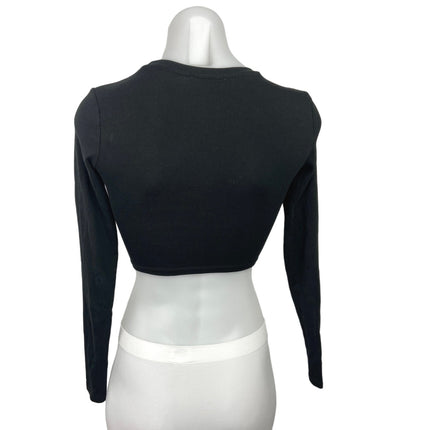 Zara Black Cotton Crew Neck Pullover Stretch Long Sleeve Crop Top Size S