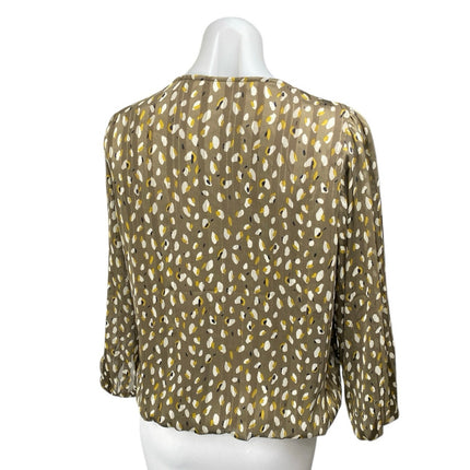 Haven & Blair Green Multicolor Long Sleeve Abstract Button Down Blouse Top Sz M