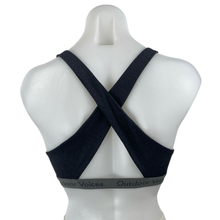 Outdoor Voices Hug Dark Green Logo Band V Neck Athletic Sports Bra Crop Top M