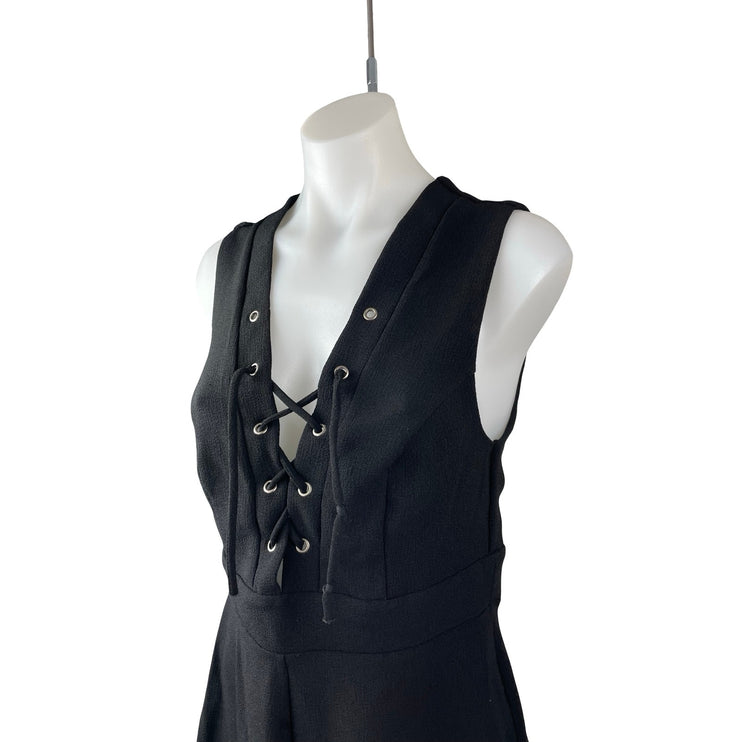 Silence + Noise Black Sleeveless Lace Up V Neck A Line Romper Shorts Size 6