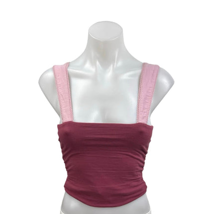 Free People 2 Tone Maroon Sleeveless Cami Camisole Square Neck Crop Tank Top XS