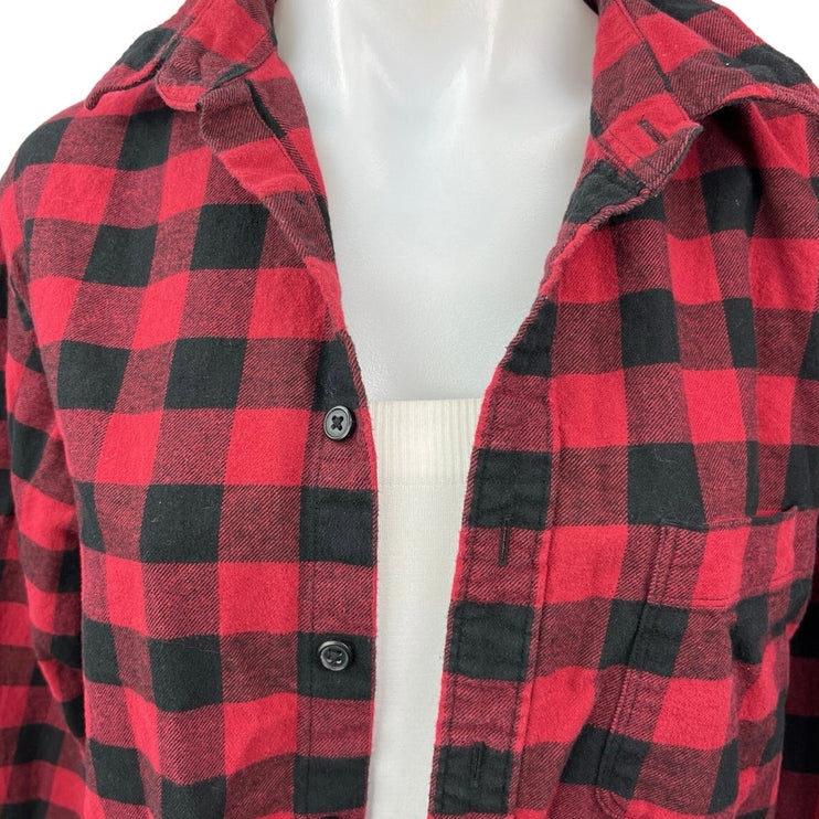 Uniqlo Red Black Flannel Plaid Checkered Button Down Long Sleeve Shirt Top Sz M