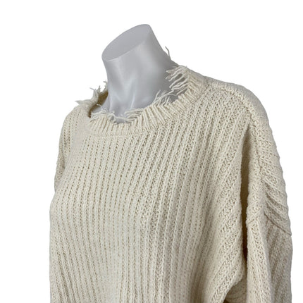 Dress Forum Womens Ivory Ripped Frayed Long Sleeve Crop Sweatshirt Sweater Top S