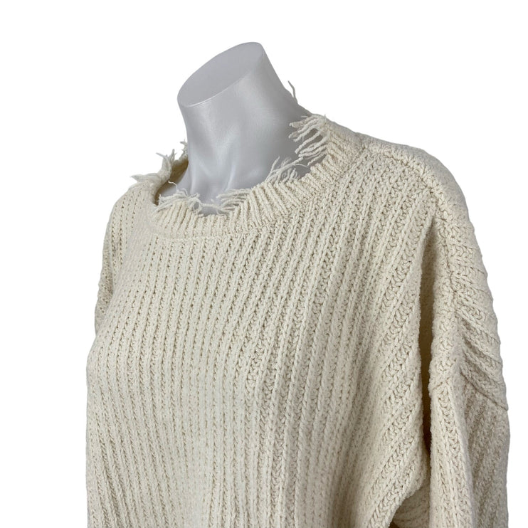 Dress Forum Womens Ivory Ripped Frayed Long Sleeve Crop Sweatshirt Sweater Top S