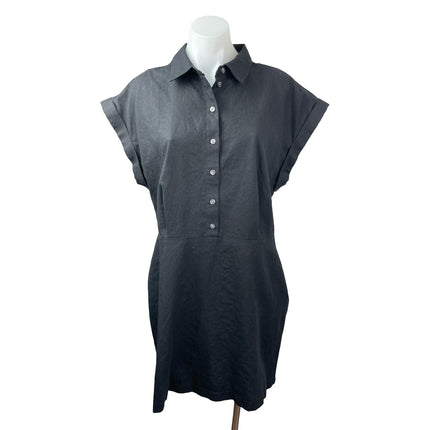 NEW Gap Black Linen Short Drop Sleeve Button Front Collared Mini Shirt Dress L