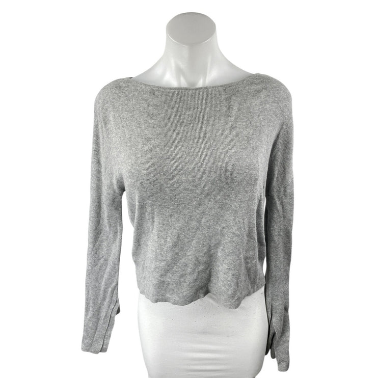BCBGeneration Women's Gray Rib Knit Split Back Long Sleeve Crop Sweater Top Sz S