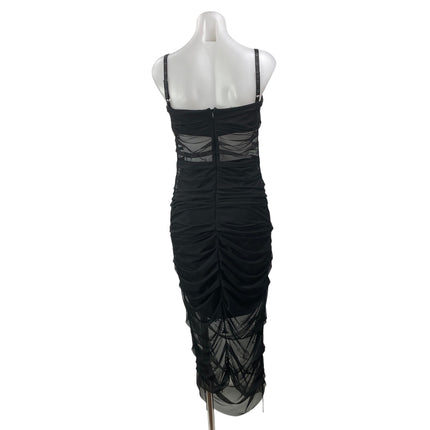 Nostra Santissima Black Sleeveless Mesh Cami Sheer Ruched Midi Bodycon Dress 4