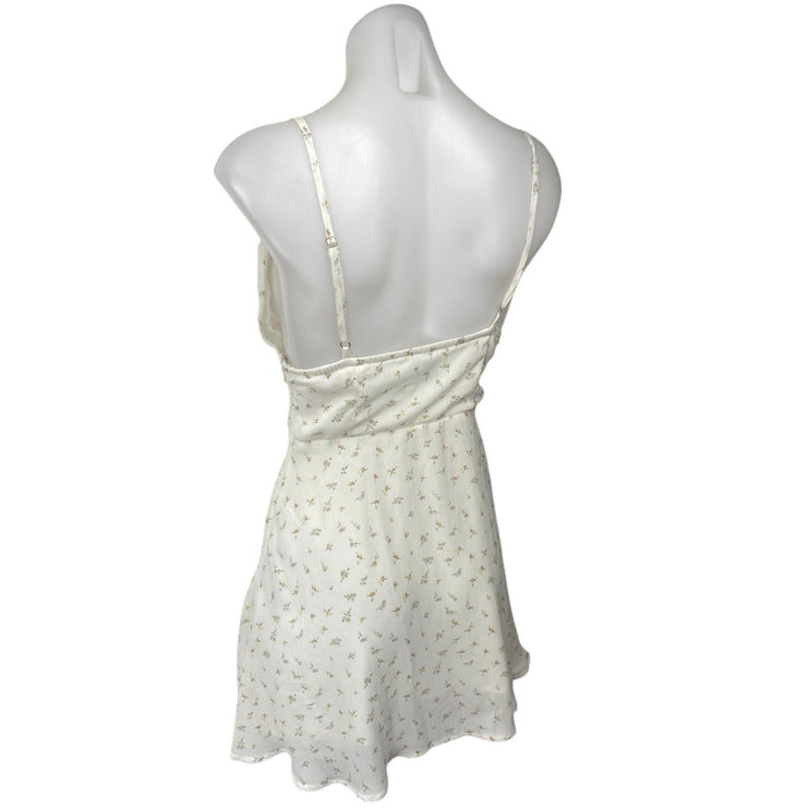 Princess Polly White Floral Sleeveless V Neck Button Front A Line Mini Dress 4