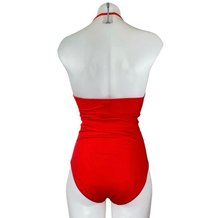 Tory Burch Red Halter Sleeveless Sweetheart One Piece Swimsuit Swimwear Size S