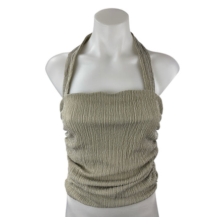 NEW Zara Women's Green Textured Sleeveless Halter Neck Slim Fit Crop Tank Top L