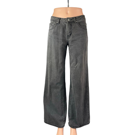 Edikted Women's Black Washed Mid Rise Wide Leg Baggy Palazzo Denim Jeans Size S