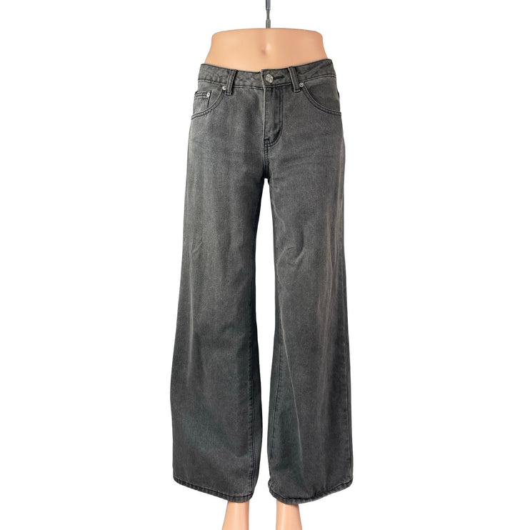 Edikted Women's Black Washed Mid Rise Wide Leg Baggy Palazzo Denim Jeans Size S