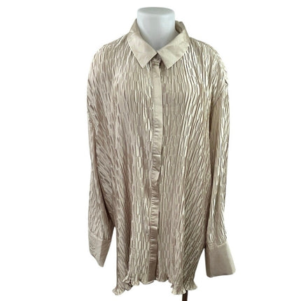 NEW PrettyLittleThing Oatmeal Beige Plisse Oversized Shirt Pants Set Size 26