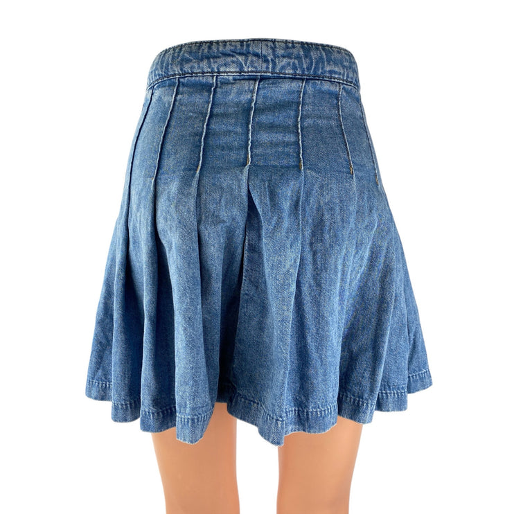 H&M Divided Blue Pleated High Waist Mini Skater Flare A-Line Denim Skirt Size 0