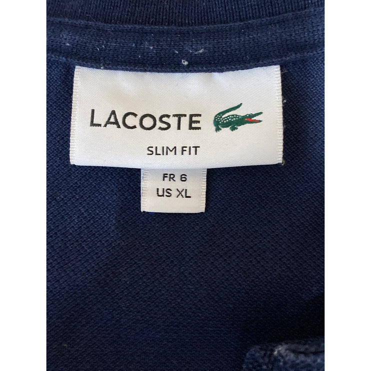 Lacoste Men's Navy Blue Logo Embroidered Collared Short Sleeve Polo Shirt Top XL