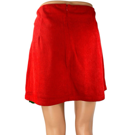 NEW Halara Women's Red Corduroy Pleated  Zip High Waist Mini A-Line Skirt Size L