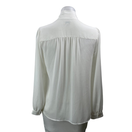 J. Crew Women's White Long Sleeves Bow Tie Neck Sheer Draped Blouse Top Size XS