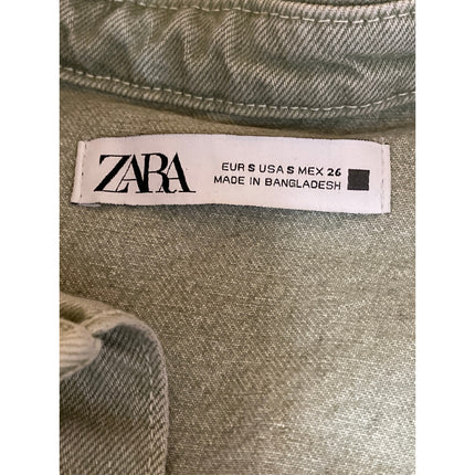 Zara Women's Green Short Sleeve Button Front Pocket Denim Jumpsuit Romper Size S