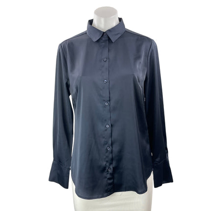 Banana Republic Women's Navy Blue Silk Satin Long Sleeve Button Down Shirt Top S
