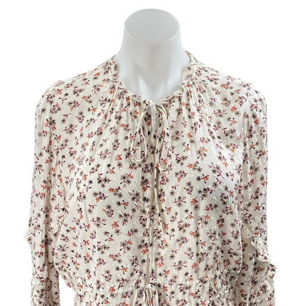 Blue Life Multicolor Floral Ruffle Tie Front Long Sleeve Peplum Blouse Top Sz M