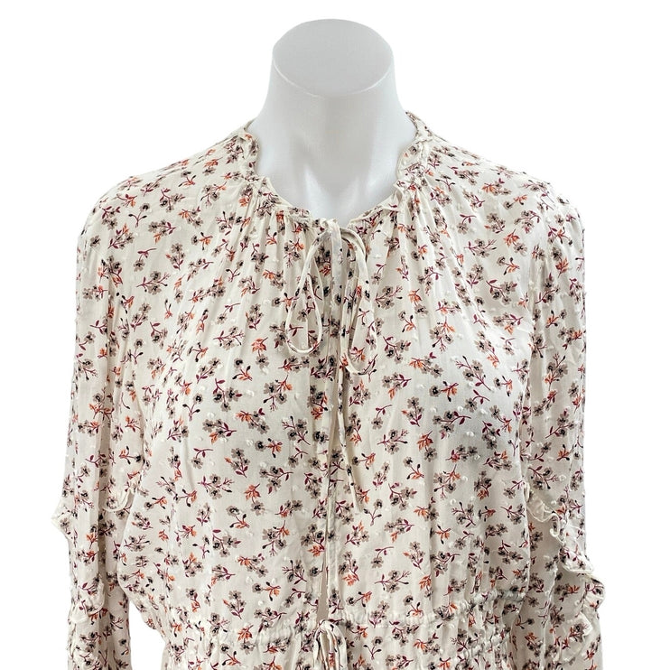 Blue Life Multicolor Floral Ruffle Tie Front Long Sleeve Peplum Blouse Top Sz M