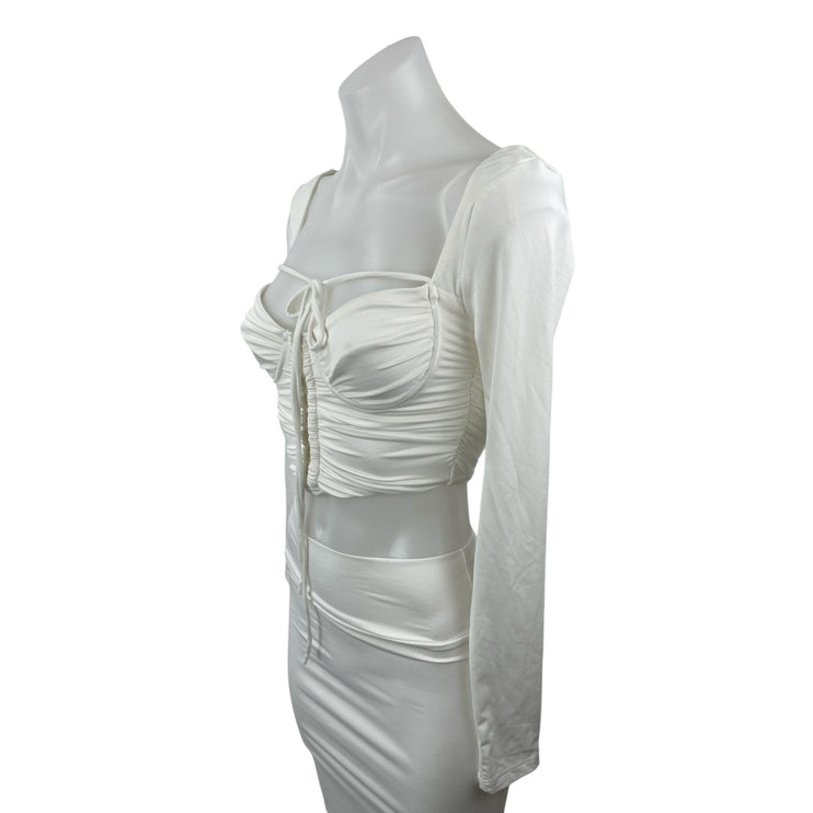 NEW Princess Polly White Long Sleeve Bustier Corset Tie Blouse Crop Top Size 2