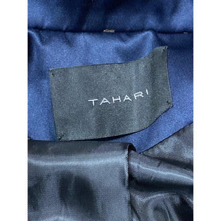 TAHARI Anya Blue Black Colorblock Satin Double Breasted Trench Coat Jacket Sz S