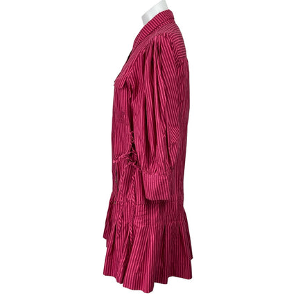 NEW Anthropologie Damson Madder Maisie Pink Striped Ruffle Mini Shirt Dress 14