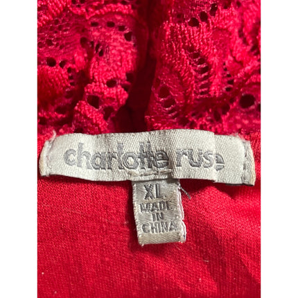 Charlotte Russe Red Floral Lace Ruffle Scoop Neck Boho Blouse Crop Top Size XL
