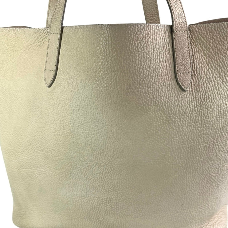 Women's Beige Pebbled Leather Double Handle Tote Handbag Shoppers Shoulder Bag