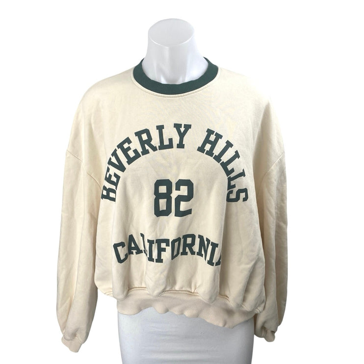 Zara Beverly Hills California Women's Cream Long Sleeve Sweatshirt Sweater Top M