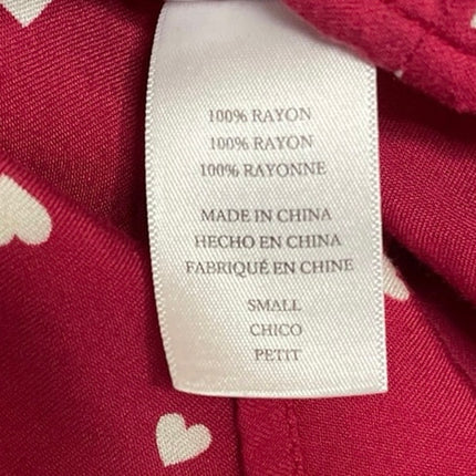 Rails Women's Red Hearts Long Sleeve Button Down V Neck Tie Blouse Top Size S