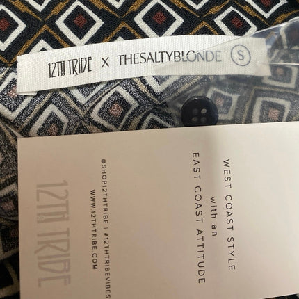 NEW 12th Tribe x TheSaltyBlonde Argyle Long Sleeve Button Up Shirt Top Size S