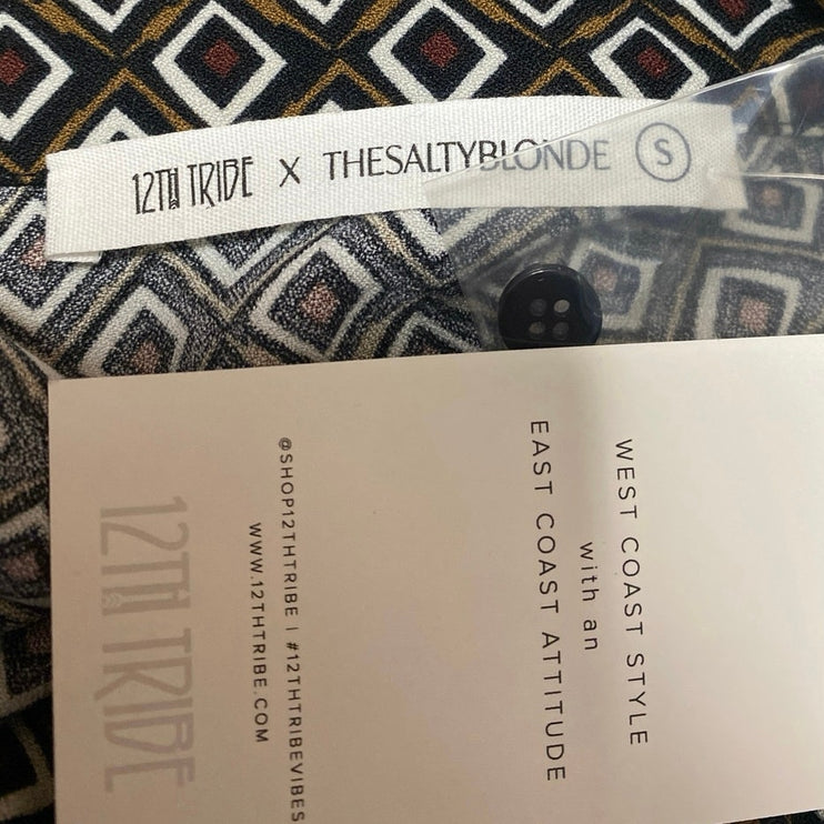 NEW 12th Tribe x TheSaltyBlonde Argyle Long Sleeve Button Up Shirt Top Size S
