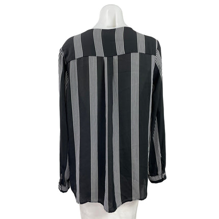 Hippie Rose Womens Black Gray Striped Notch Pocket Long Sleeve Blouse Top Size M