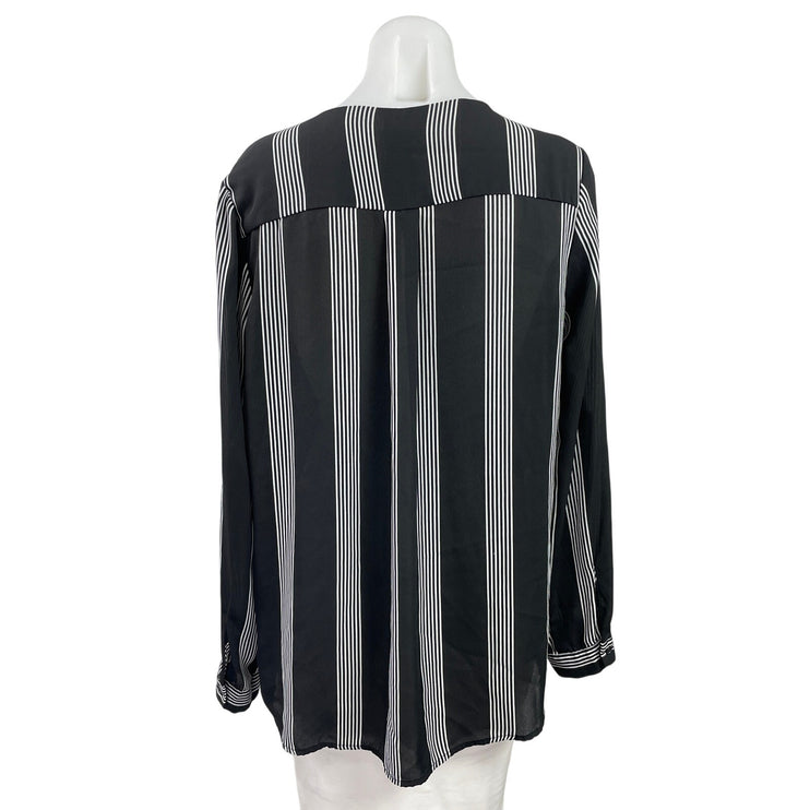 Hippie Rose Womens Black Gray Striped Notch Pocket Long Sleeve Blouse Top Size M