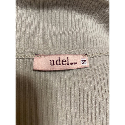 Udel NY Women's Beige Ribbed V-Neck Tie Waist Long Sleeve Wrap Blouse Top Sz XS