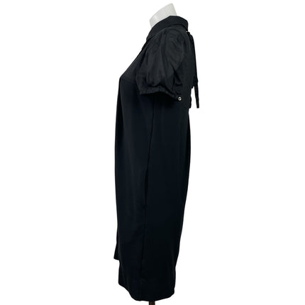 Theory Women's Black Button Puff Short Sleeve Collared Mini Shirt Shift Dress M